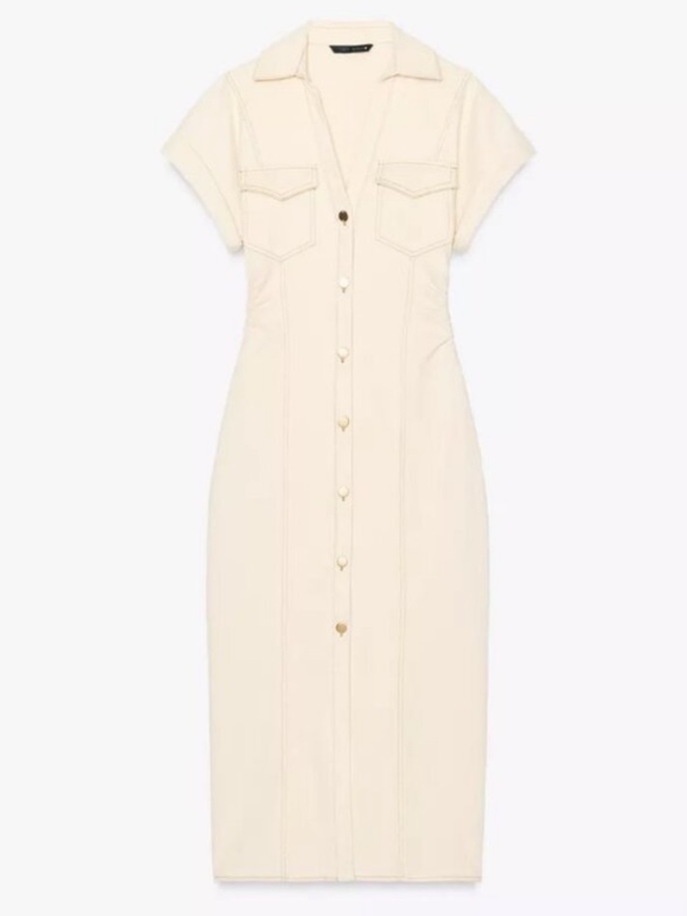 Zara Denim Midi Dress Cream Ivory Size Large NWT - Picture 3 of 11